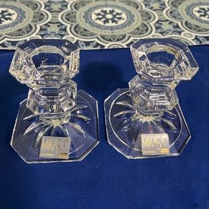 Mikasa Duo of Crystal Candle Holders 3 Inch, Perfect Condition w/sticker